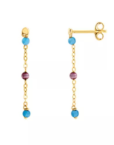 Boucles d’Oreilles Pendantes en Or Jaune 18K avec Pierres Fines Bleues et Violettes