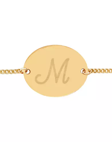 Bracelet Ovale Chaîne Gourmette Pré Illustrée Alphabet Calligraphie