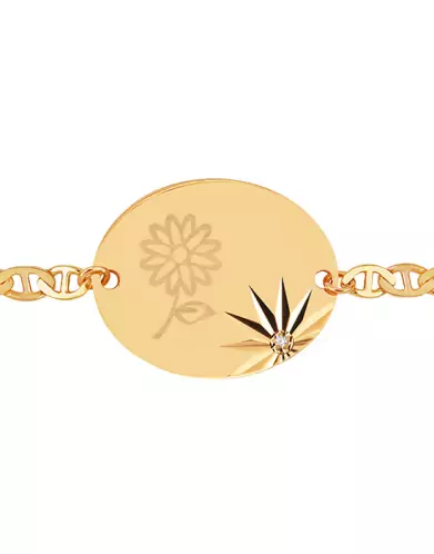 Bracelet Ovale Soleillé Diamant Chaîne Marine Pré Illustrée Fleur de Naissance