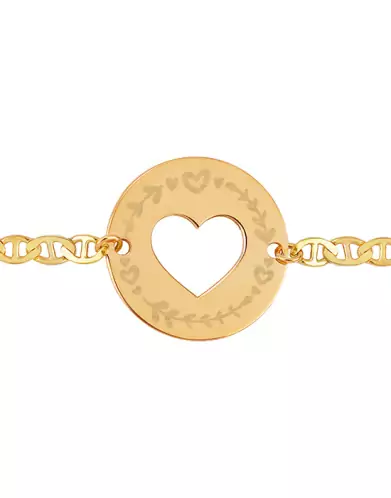 Bracelet Ajouré Centre Coeur Chaîne Marine Pré Illustrée Feuilles Coeur