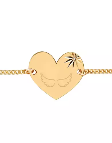 Bracelet Coeur Soleillé Diamant Chaîne Gourmette Pré Illustrée Ailes d'Ange pour enfant