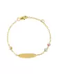 Bracelet Plaque Ovale en Or Jaune 18K et Pierres Fines Beige Verte Rose
