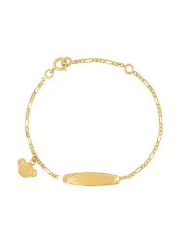 Bracelet Identité Bébé plaque Ovale Maille Alternée et Pampille Ours