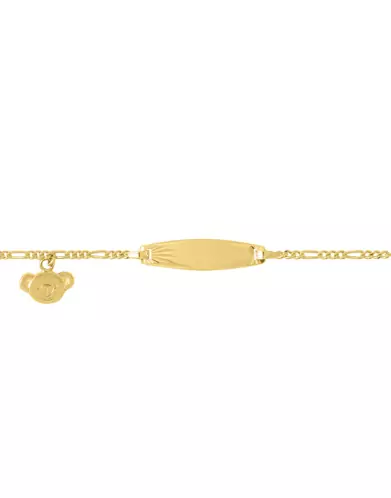 Bracelet Identité Bébé plaque Ovale Maille Alternée et Pampille Ours