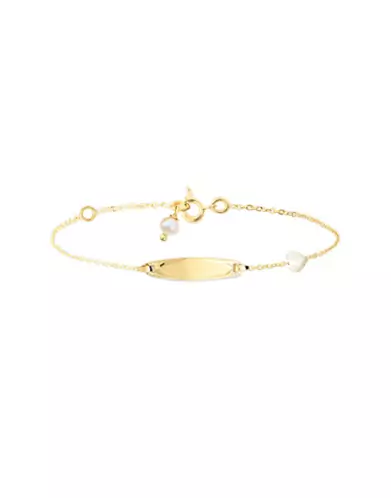 Bracelet en Or Jaune 18K Plaque Ovale Coeur de Nacre et Perle