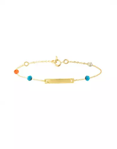 Bracelet Rectangle en Or Jaune 18K et Pierres Fines Bleu Orange Blanches