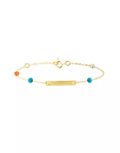 Bracelet Rectangle en Or Jaune 18K et Pierres Fines Bleu Orange Blanches