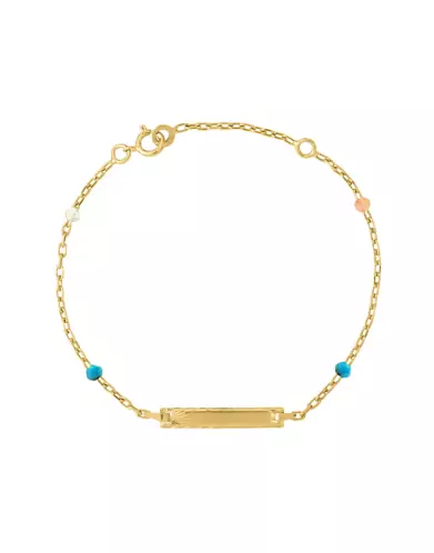 Bracelet Rectangle en Or Jaune 18K et Pierres Fines Bleu Orange Blanches