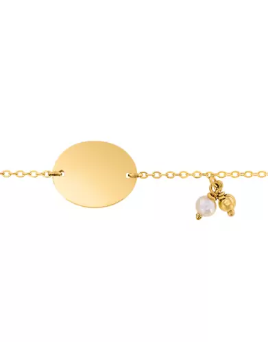 Bracelet Médaille Ovale en Or Jaune 18K et Pampille Perle