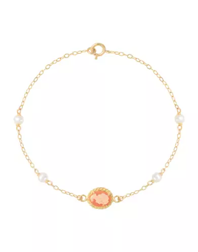 Bracelet Or jaune Camée et Perles