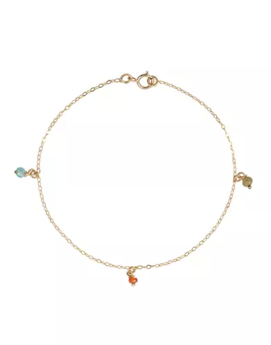 Bracelet Or jaune 18K 3 Pampilles Pierres Fines Couleur