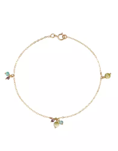 Bracelet Or jaune 18K 6 Pampilles Pierres Fines Vertes et Bleues