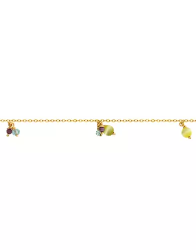 Bracelet Or jaune 18K 6 Pampilles Pierres Fines Vertes et Bleues