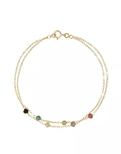 Bracelet Or jaune 18K Double Rang Or et Pierres Fines Mates