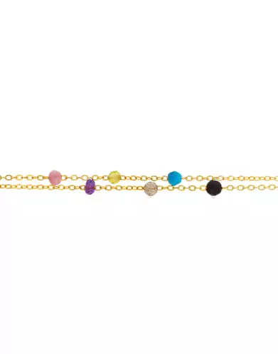 Bracelet Or jaune 18K Double Rang Or et Pierres Fines Mates