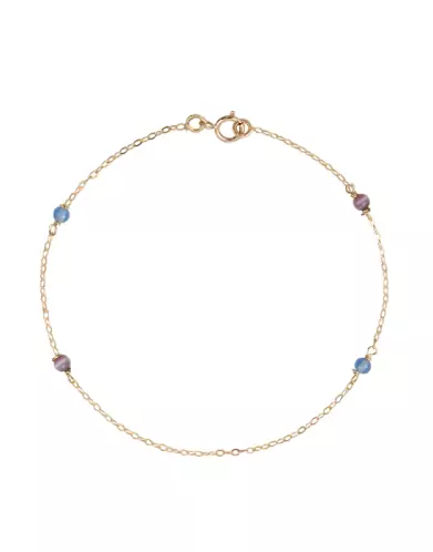 Bracelet Or jaune 18K 4 Pampilles Pierres Fines bleues et roses