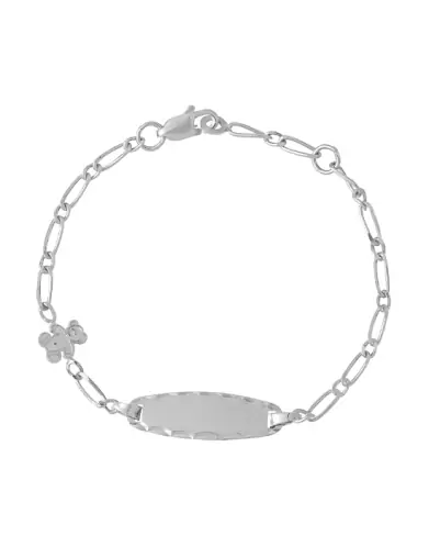 Bracelet Identité Bébé plaque Ovale Maille alternée avec Motif Ours