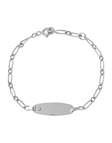 Bracelet Identité Bébé plaque Ovale Large Maille alternée et Diamant