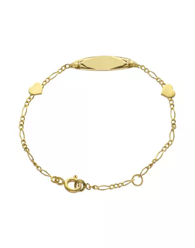 Bracelet Identité Bébé plaque Ovale Maille alternée et Motifs Coeurs
