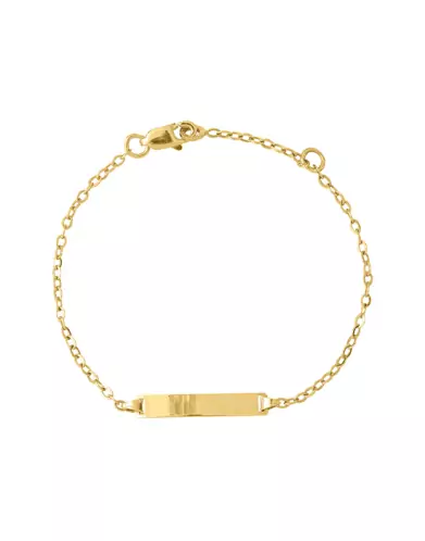 Bracelet Identité Bébé 18K plaque Rectangle longue Maille forçat