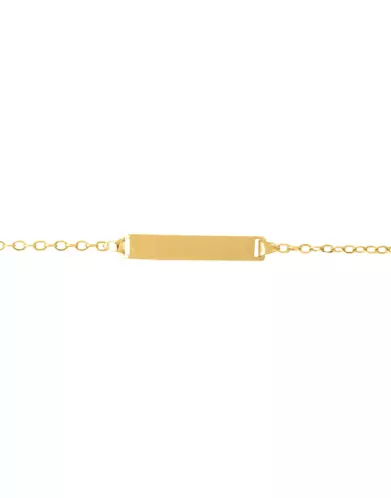 Bracelet Identité Bébé 18K plaque Rectangle longue Maille forçat