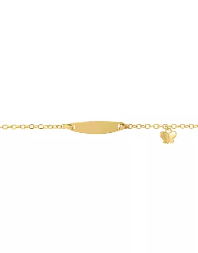 Bracelet Identité Bébé plaque Ovale Maille forçat et Pampille Papillon