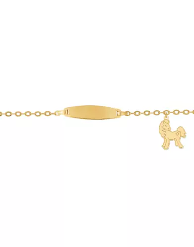 Bracelet Identité Bébé plaque Ovale Maille forçat et Pampille Poney