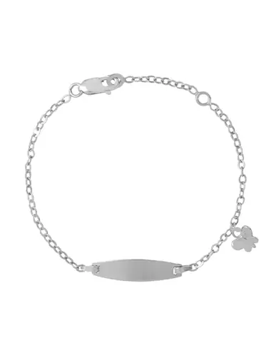 Bracelet Identité Bébé plaque Ovale Maille forçat et Pampille Papillon