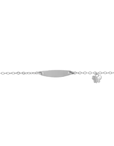 Bracelet Identité Bébé plaque Ovale Maille forçat et Pampille Papillon