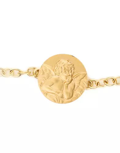 Bracelet Médaille Ronde Ange en Or Jaune 18K