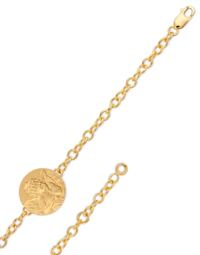 Bracelet Médaille Ronde Ange en Or Jaune 18K