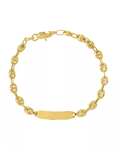 Bracelet Identité Bébé 18K plaque Rectangle Maille Grain de Café - Modèle léger