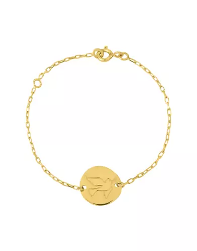 Bracelet Médaille Ronde Gravée Colombe en Or Personnalisable