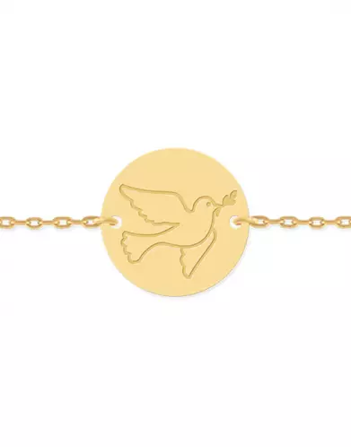 Bracelet Médaille Ronde Gravée Colombe en Or Personnalisable