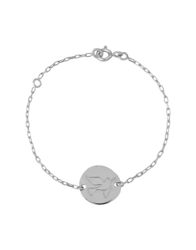 Bracelet Médaille Ronde Gravée Colombe en Or Personnalisable