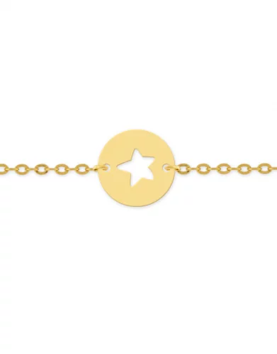 Bracelet Médaille Ronde Ajourée Étoile en Or Personnalisable