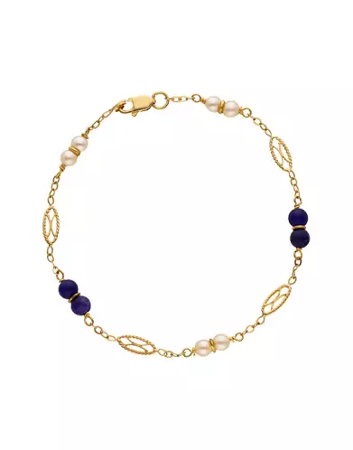 Bracelet Filigrane Double Perles et Lapis Or jaune 18K