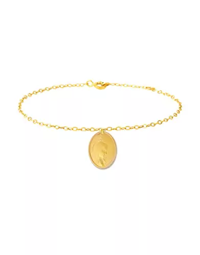 Bracelet Breloque Médaille Ovale Vierge en Or