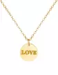 Collier avec Pendentif Rond Gravé Love en Or Jaune 18K
