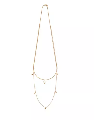 Collier Double Rang et Grelots en Or Jaune 18K et Cœur de Nacre