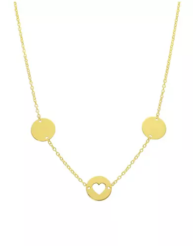 Collier 3 Médailles Rondes et Cœur en Or 9K/18K
