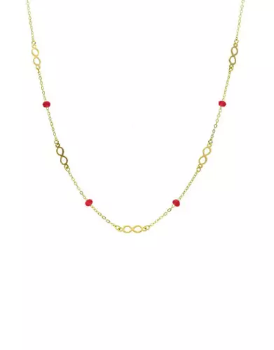 Collier Infini en Or Jaune 18K et Pierres Corail