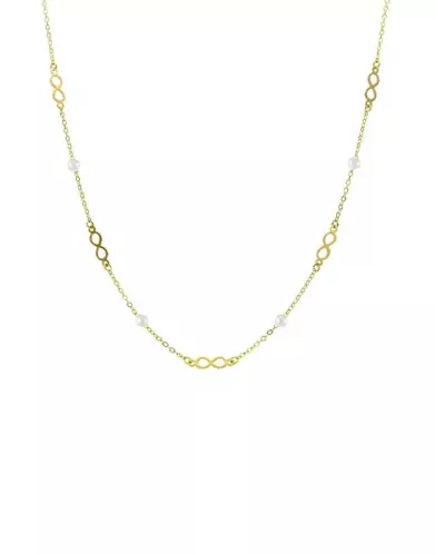 Collier Infini en Or Jaune 18K et Perles Blanches