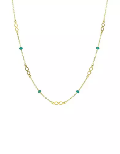 Collier Infini en Or Jaune 18K et Pierres Agathe Verte