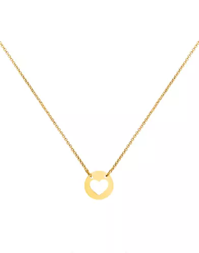 Collier Pièce Ronde Ajourée Cœur en Or Jaune 18K