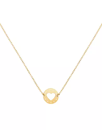 Collier Pièce Ronde Ajourée Cœur et Points en Or Jaune 18K