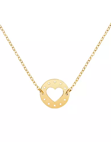 Collier Pièce Ronde Ajourée Cœur et Points en Or Jaune 18K