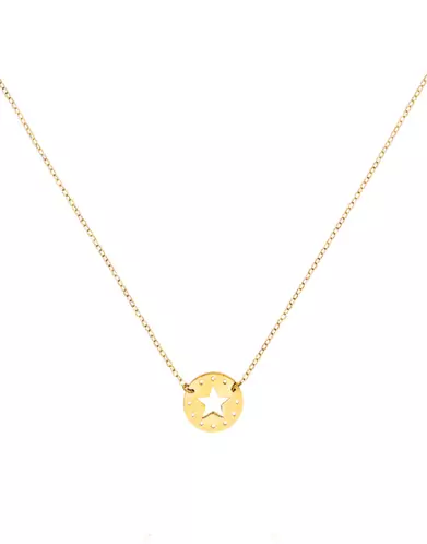 Collier Pièce Ronde Ajourée Étoile et Points en Or Jaune 18K
