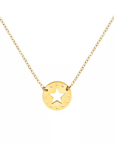 Collier Pièce Ronde Ajourée Étoile et Points en Or Jaune 18K