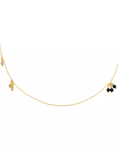 Collier Chaîne en Or Jaune 18K Pampilles Pierres Fines Asymétriques